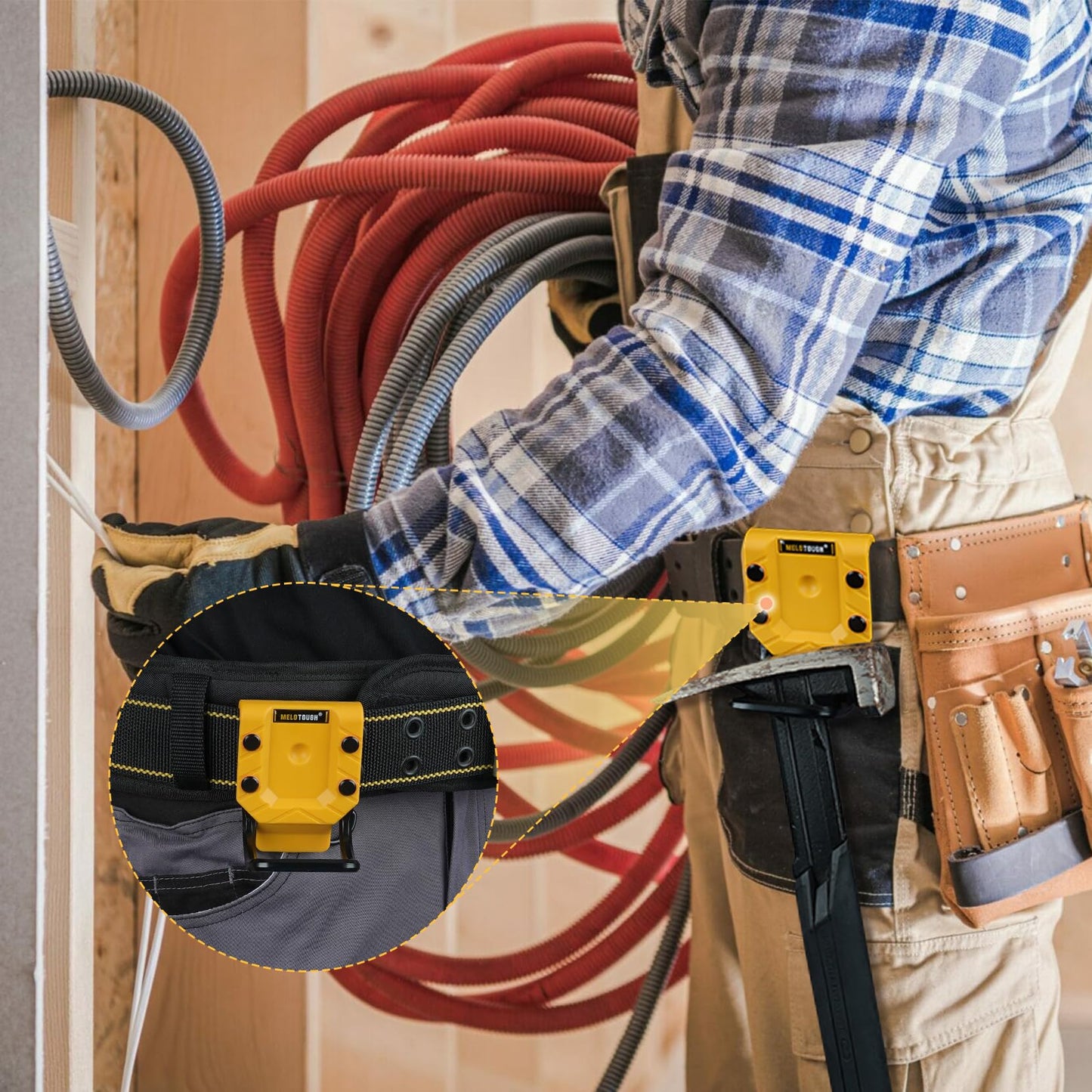 MELOTOUGH Hammer Holder for Tool Belt, Hammer Holster and Loop - Fits Up to 2.7" Belt (Yellow)