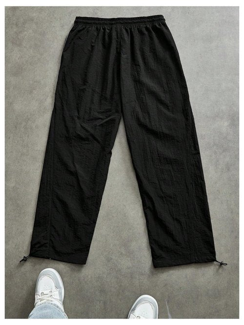SOLY HUX Men's Parachute Track Pants Baggy Sweatpants Casual Workout Athletic Joggers with Pockets Black Medium
