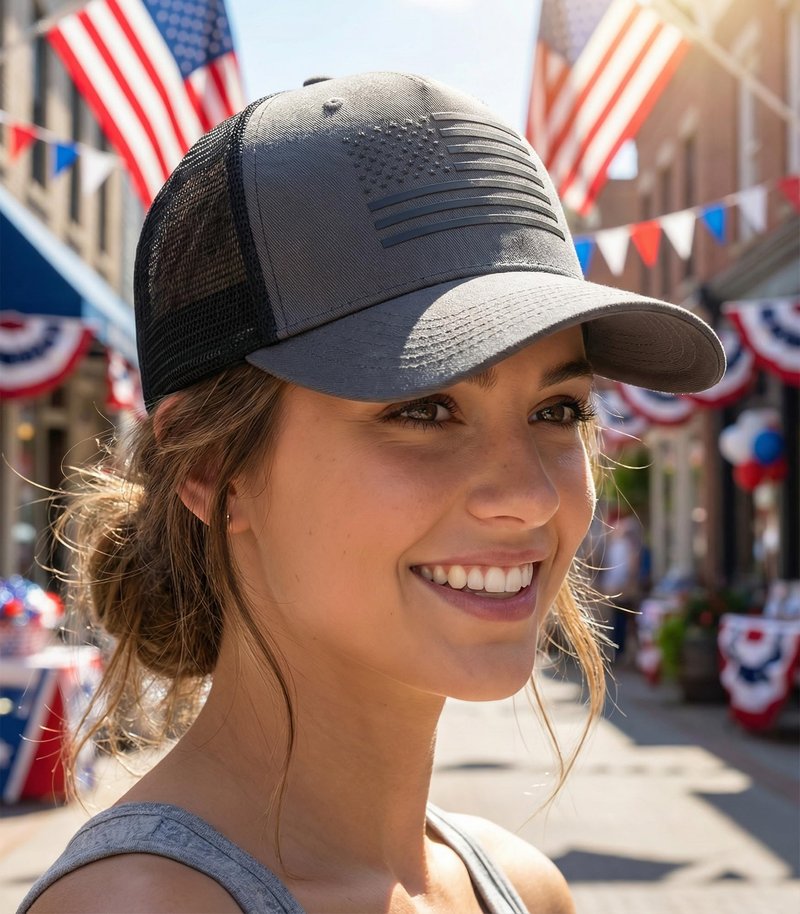 spxkd American Flag Trucker Hat,USA Hat for Men Women Snapback Baseball Cap Adjustable Breathable Mesh Side Durable Hats Outdoor (US, Alpha, Medium, 2 Pcs Black and Dark Grey)