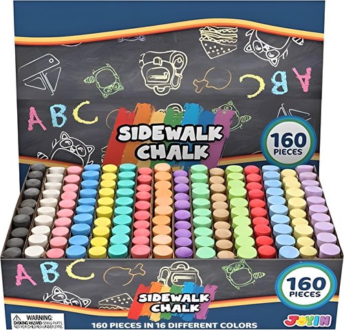 JOYIN 160 PCS Sidewalk Chalk Set | Non-Toxic Washable Jumbo Chalk in 16 Vibrant Colors for Outdoor Art