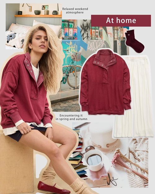 Gacaky Oversized Women's Sweatshirt - Casual Long Sleeve Button Henley Neck Pullover Top