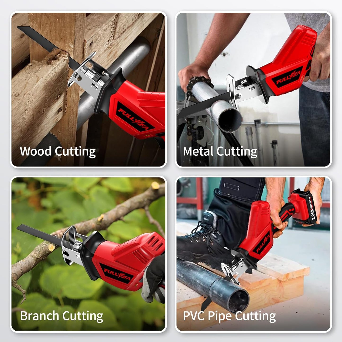 Cordless Reciprocating Saw 0-3500 SPM with 2 Batteries & 4 Blades - Tool-Free, Variable Speed for Wood, Metal, Plastic