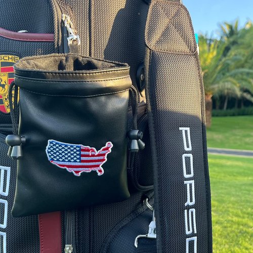American Flag Golf Valuables Pouch Bag with Drawstrings - Pu Leather Golf Tee Pouch for Men Black