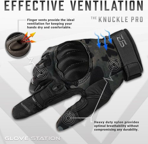 Glove Station Tactical Gloves - Touchscreen Utility Gear with Hard Knuckle Protection | Black Multicam, Medium