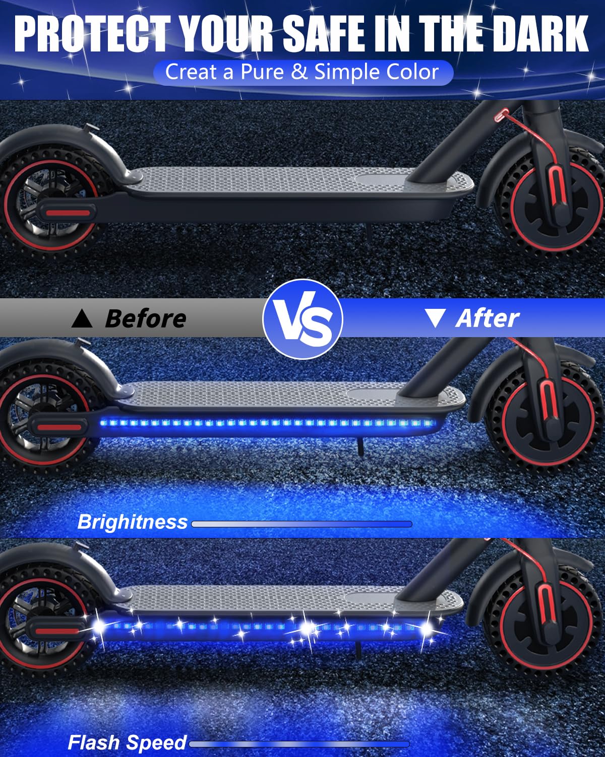 Keiurot Led Lights for Scooter Lights for Night Riding, Electric Scooter LED Strip Light Accessories Blue Led Light Strips 5v Flashing Mode for Skateboard Light, Bike, 2 in 1