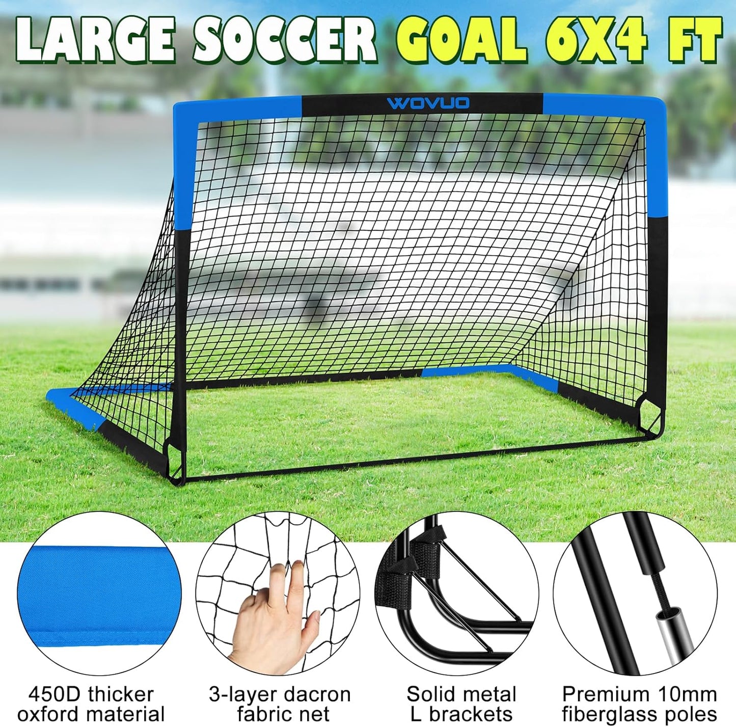 Skiennix Kids Soccer Goals - Portable 6x4 ft Training Set with Target, Ball & Cones | Outdoor Sports Gift for Ages 3-14