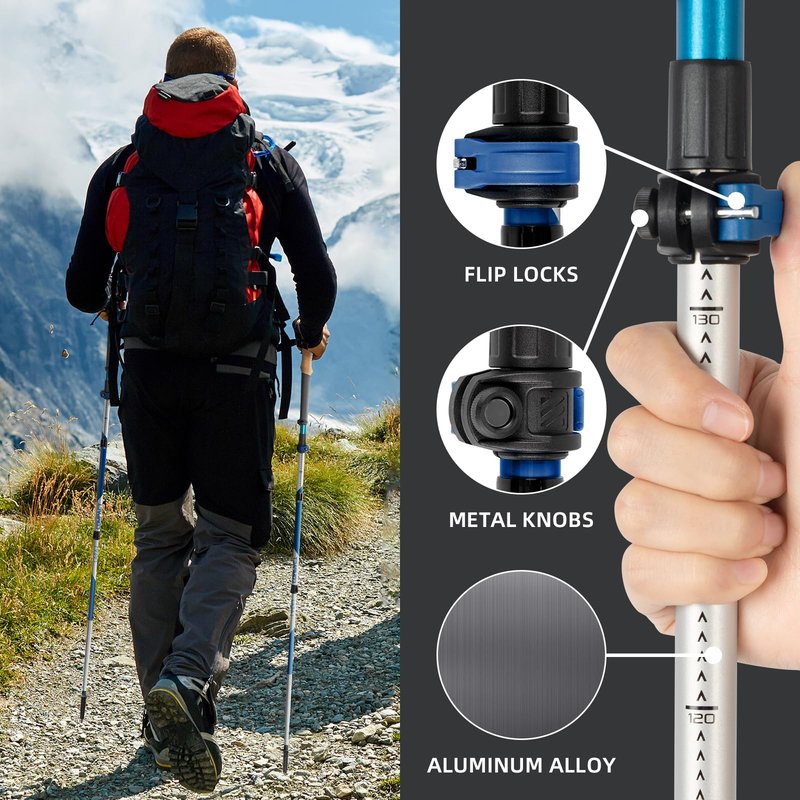 Trekking Poles, Collapsible Hiking Poles,Lightweight and Compact Walking Sticks with Adjustable Height for Men and Women (Blue)