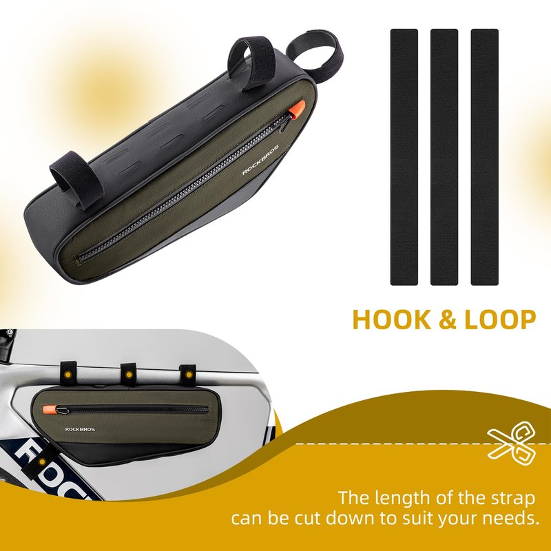 ROCKBROS Bike Frame Bag Bike Handlebar Bag Bike Bag with Large Opening Zippers, Bike Pounch For Mountain Road Bike, Quick Release 1.5L, olive drab, 30120079001-YXUS