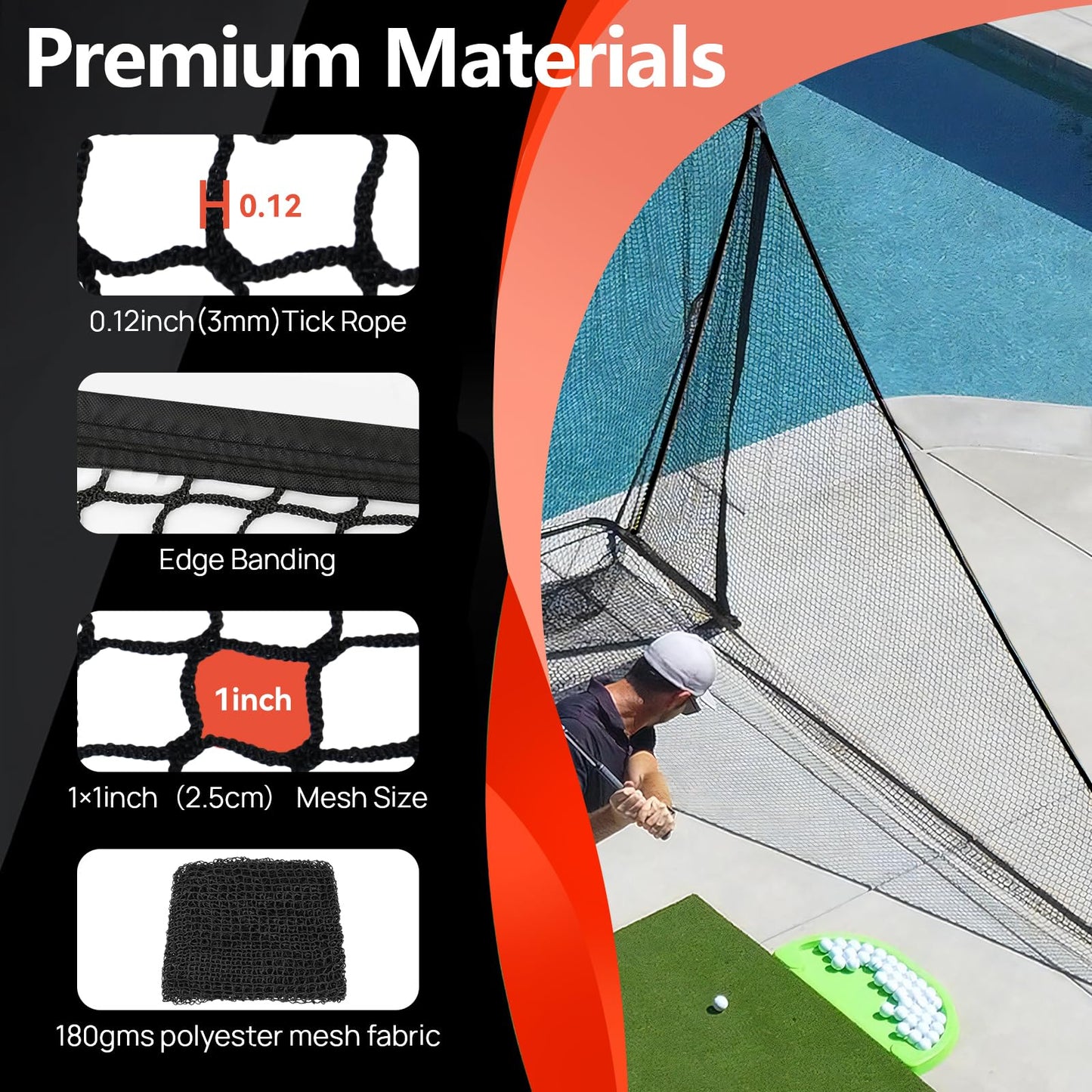 Golf Net Attachment for Golf Hitting Nets, 7 * 7FT Heavy Duty Side Net,Practice Hitting Barrier for, Baseball, Hockey with Sandbag(Black-2Pack)