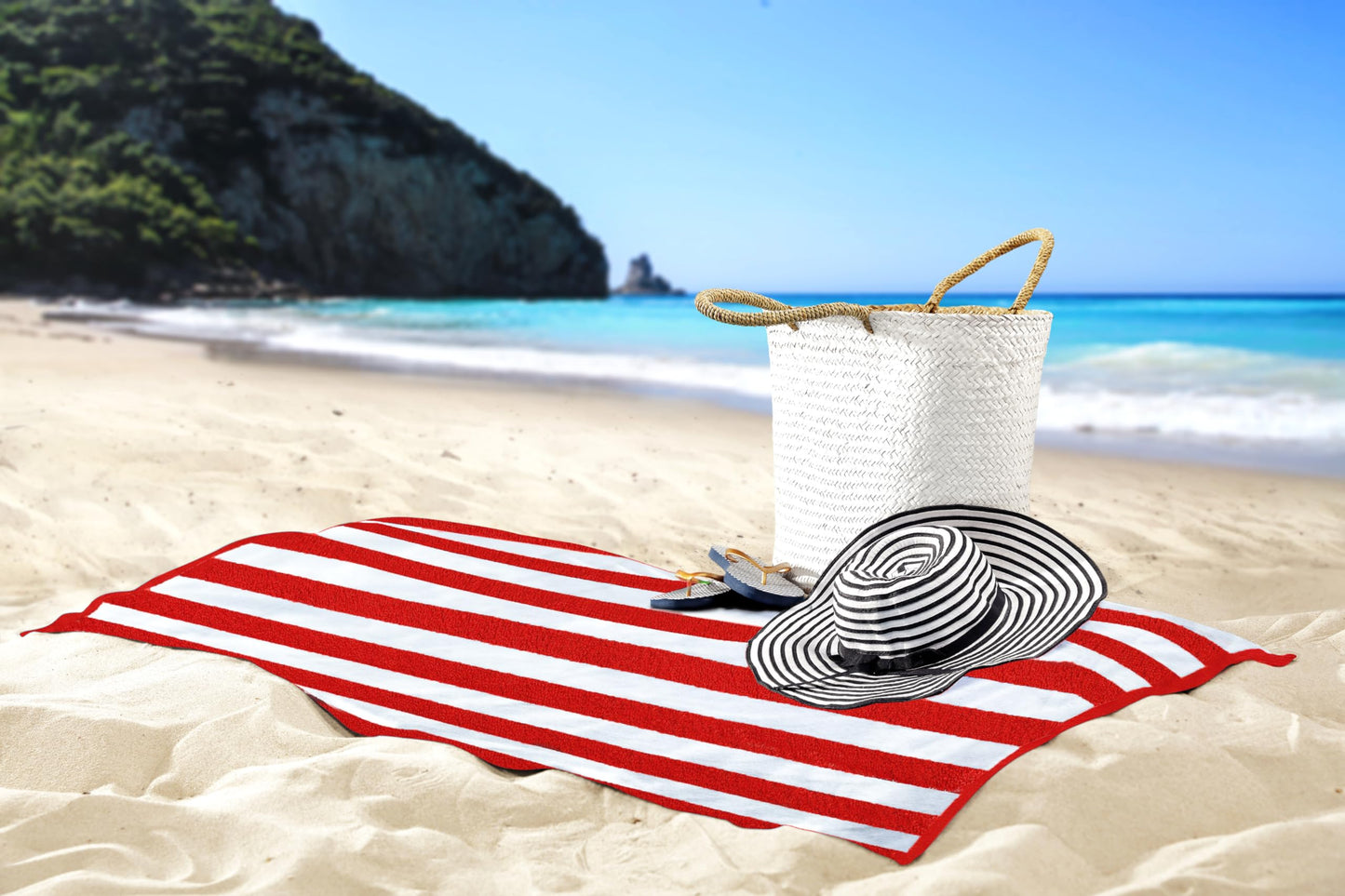 Utopia Towels Pack of 4 Cabana Beach Towels, Oversized 30 x 60 Inches Cotton Beach Towel Set, Smooth Ring Spun Texture for Pool and Swim Days, Modern Striped Design Bath Towels, Red