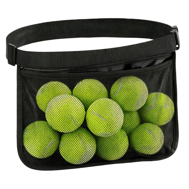 Alrhso Tennis Ball Waist Bag Tennis Ball Holder Waist Mesh Pickleball Bag Holder Carrier Adjustable Belt Holders for Pickleball with Waistband Clips for Training, Black