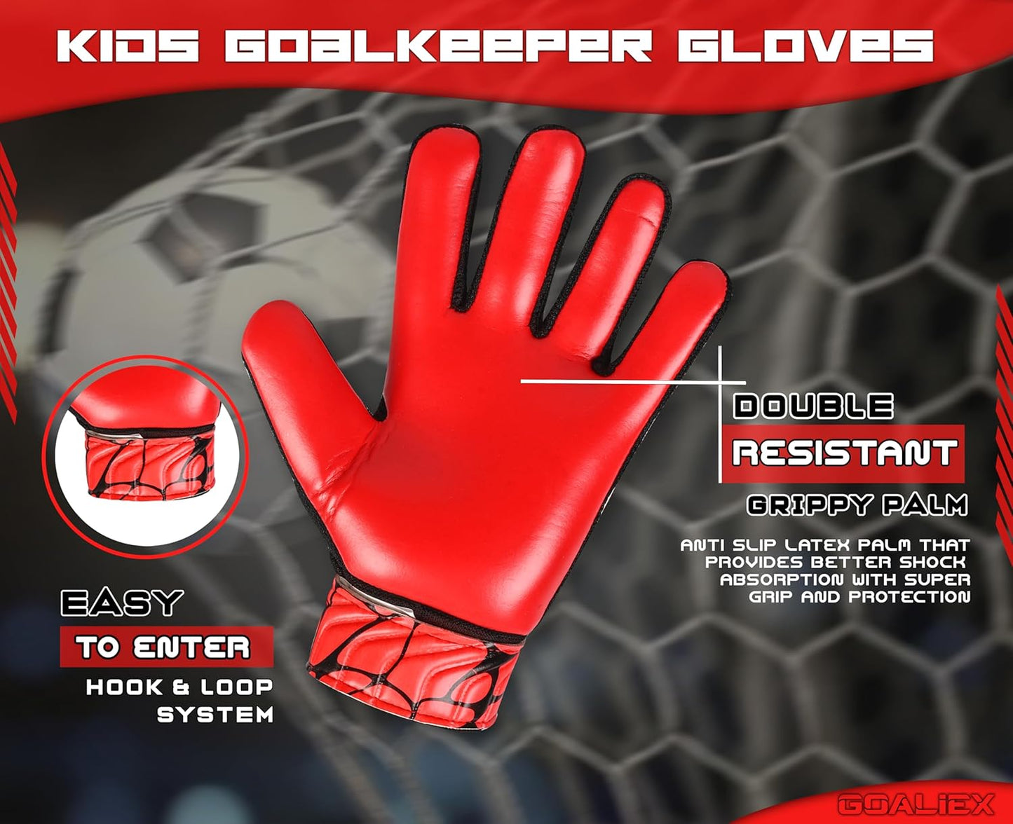 Skiennix Soccer Goalie Gloves - Youth Football Goalkeeper Gloves with 4mm Super Grip Palm - Double Wrist Support