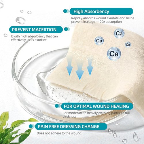 Dimora Calcium Alginate Wound Dressing - Soft, Highly Absorbent 4'' x 4'' Sterile Bandages | 20 Pack Non-Stick Gauze