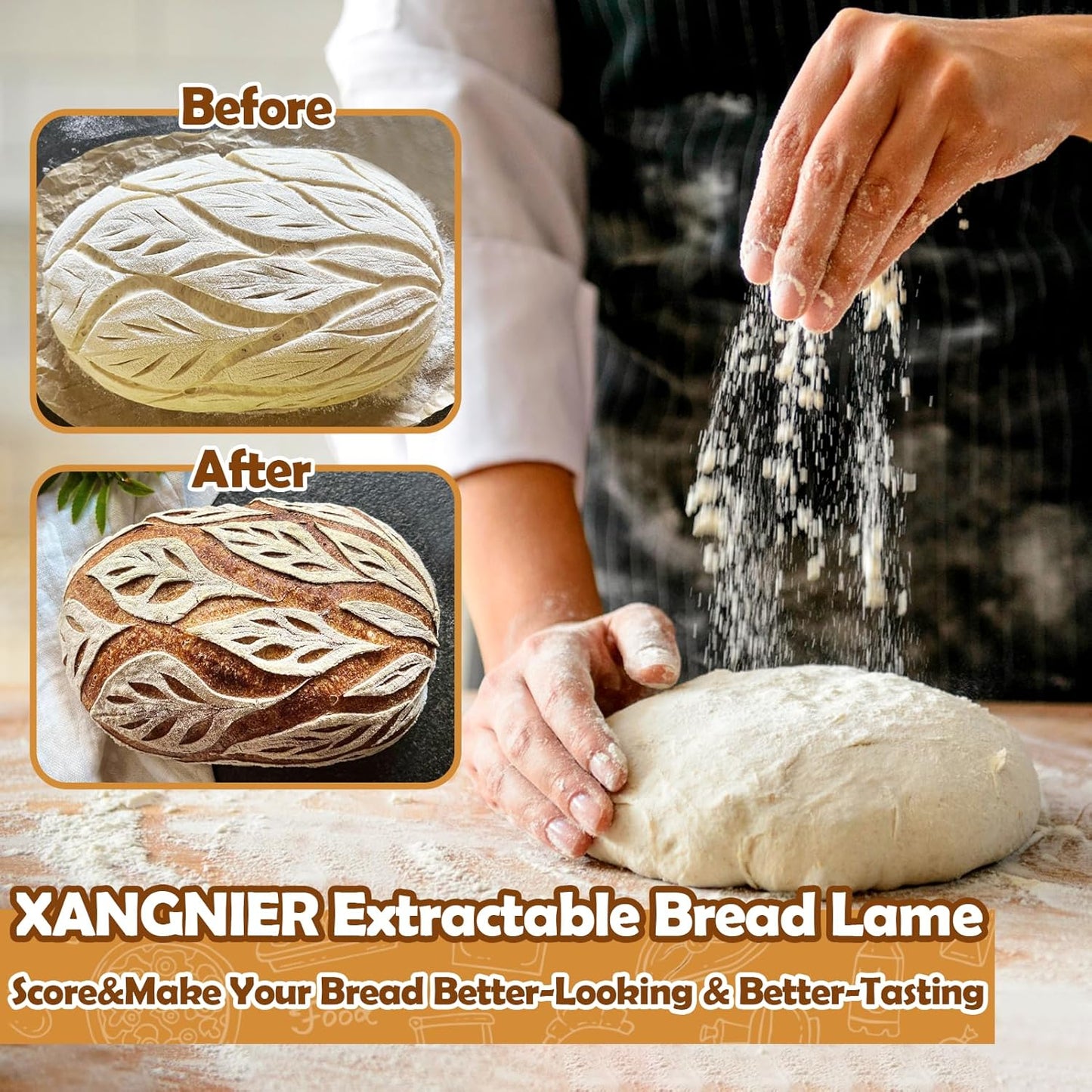 XANGNIER Magnetic Bread Lame - Sourdough Scoring Tool with 5 Razor Blades for Perfect Cuts