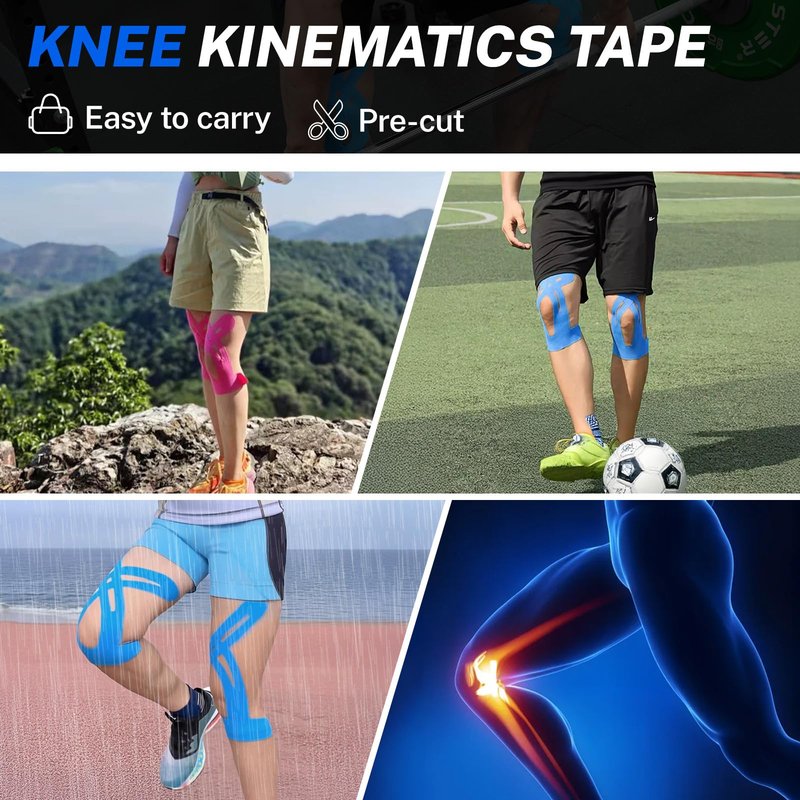 10 Pcs Kinesiology Tape for Knees, Knee Tape Beige, precut Kinesiology Tape for Knees Hypoallergenic & Breathable & Waterproof & Comfortable, Knee Tape for Knee Pain Relief pre Cut, Adhesion 4-7 Days