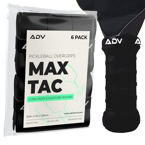 ADV MaxTac Tacky Pickleball Overgrip - 6 Pack - Extremely Sticky Non-Slip Pickleball Grip Tape - Razor-Thin & Easy to Use Pro Pickleball Paddle Grip Tape (6-Pack Black)