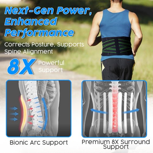 Flendix Lower Back Brace for Lower Back Pain, Breathable Back Support Belt, Lumbar Support for Men and Women, Back Brace with Adjustable Support Straps and Removable Lumbar Pad for Work & Everyday Use (Green, XL (Waist 37.8"-42.3"))