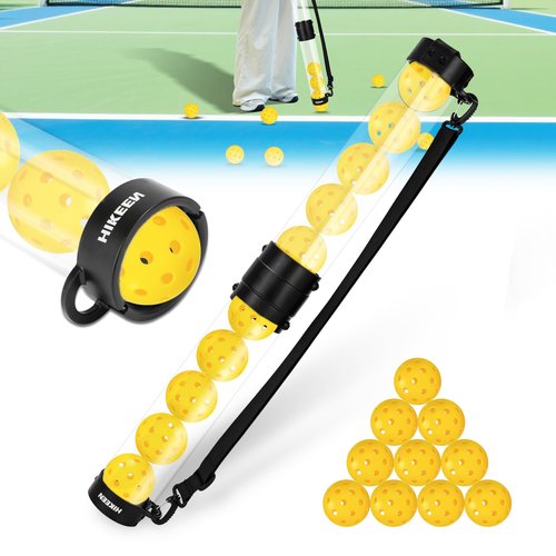 Hikeen Durable Pickleball Ball Retriever with 10 Pickleballs,Quick Pickup & Storage Pickleball Tube with Shoulder Strap for Pickleballs Accessories - Includes 10 Balls