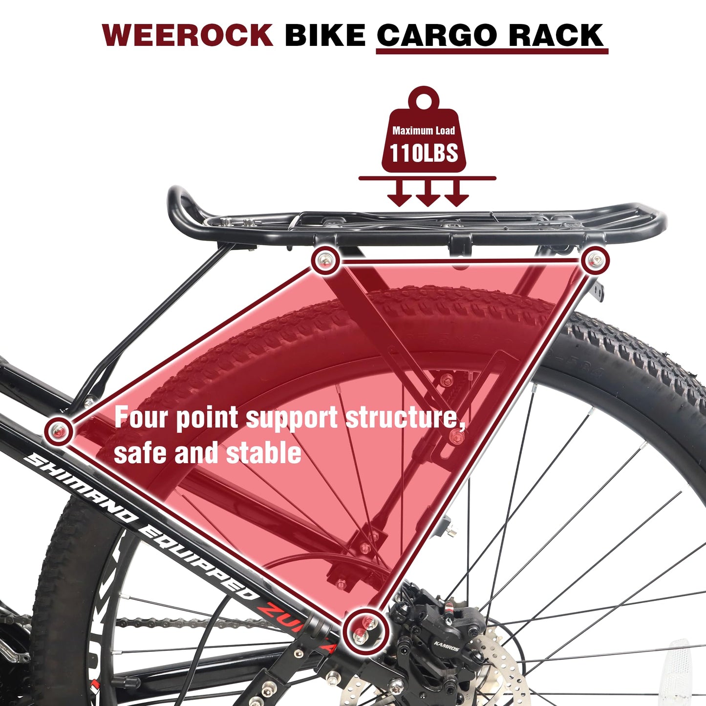 WEEROCK Bike Rear Rack Bicycle Cargo Rack Aluminium Alloy Adjustable Bicycle Carrier Luggage Rack for 24-29 Inch Bicycles, Mountain Bikes, MTB, Black