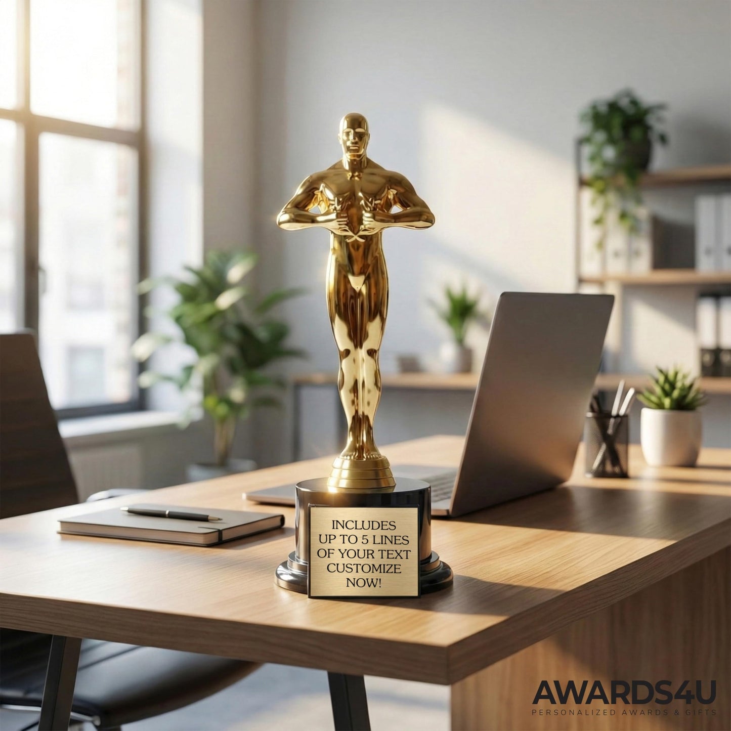 Achievement Custom Trophy 10.5 Inches Tall - Customized Golden Statue Award with Personalized Engraved Plate - Modern Victory Academy Statue - Best Actor Trophies - Personalize it Now!