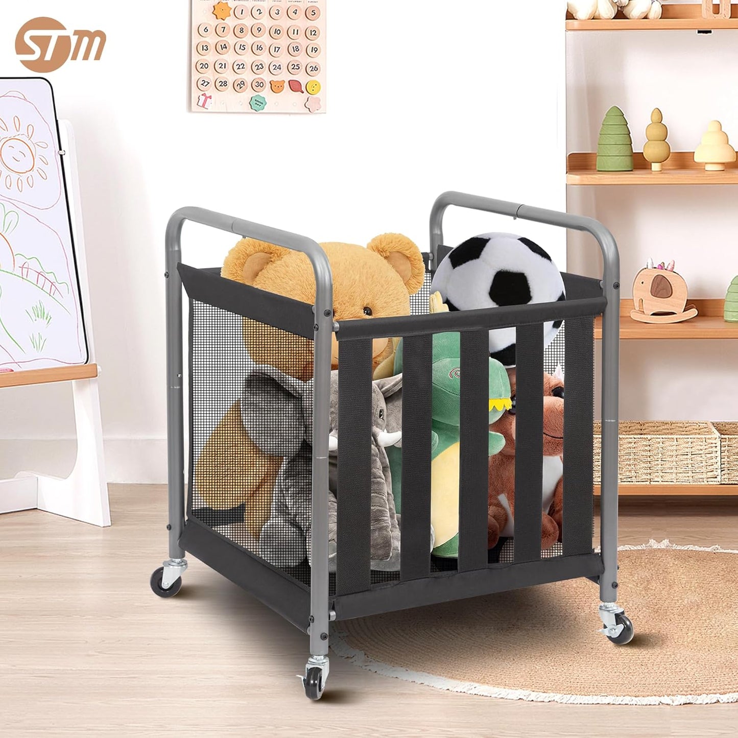 Storage Maniac Ball Storage Bin - Rolling Sports Ball Cart for Garage & Gym | Metal Organizer for Indoor & Outdoor Equipment