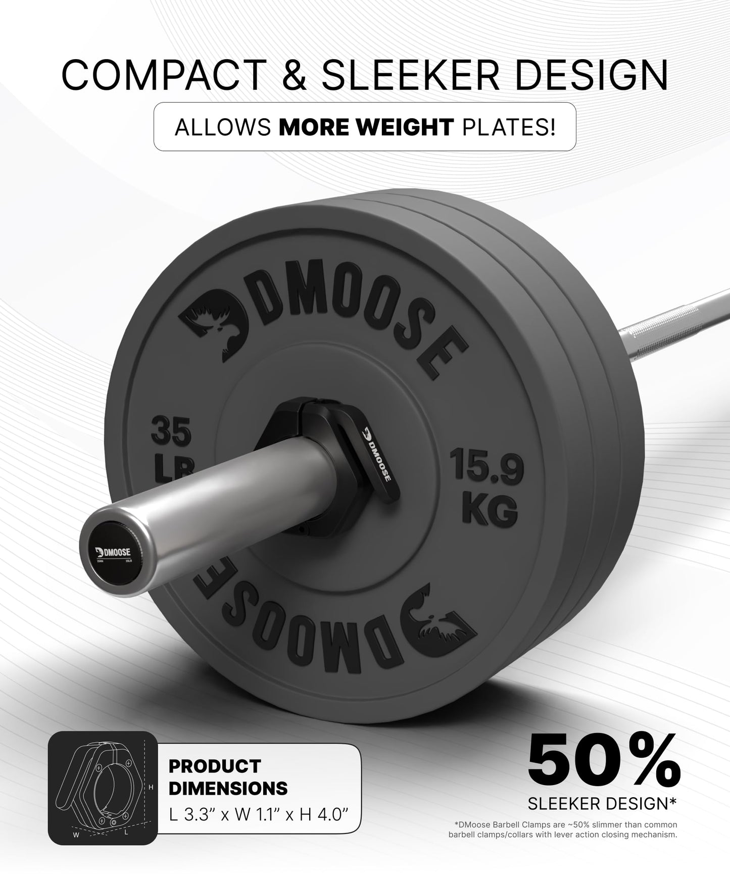 DMoose Fitness Barbell Clips (Pair) - Quick Release Olympic Barbell Clamps with Anti Slip TPR Grip - 2" Barbell Collars for Secure Weightlifting & Powerlifting (Black - Non Magnetic)