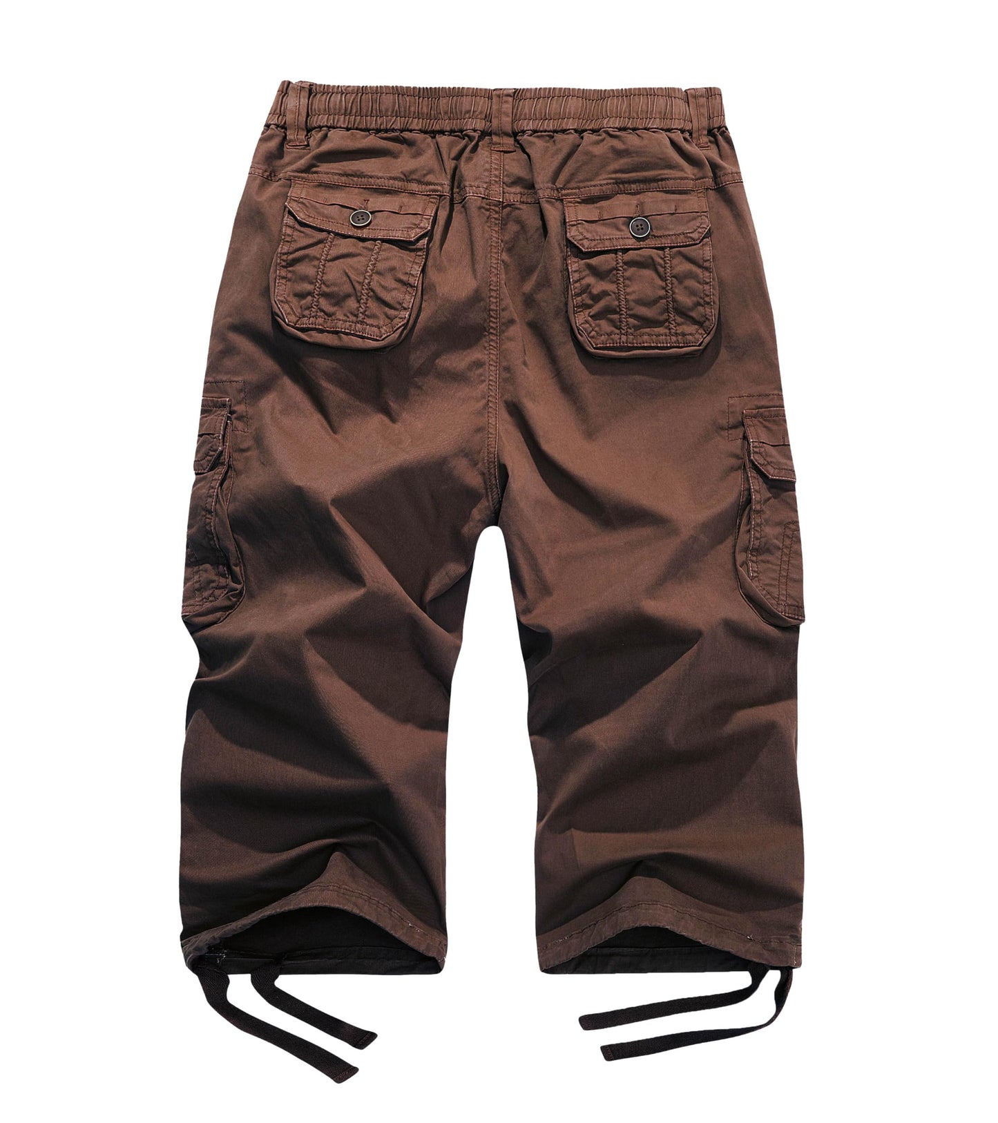 FOURSTEEDS Women's Mid Rise Cotton Capri Hiking Shorts Drawstring Multi Pocket Cargo Shorts Elastic Waist Cropped Cargo Pants Coffee XL