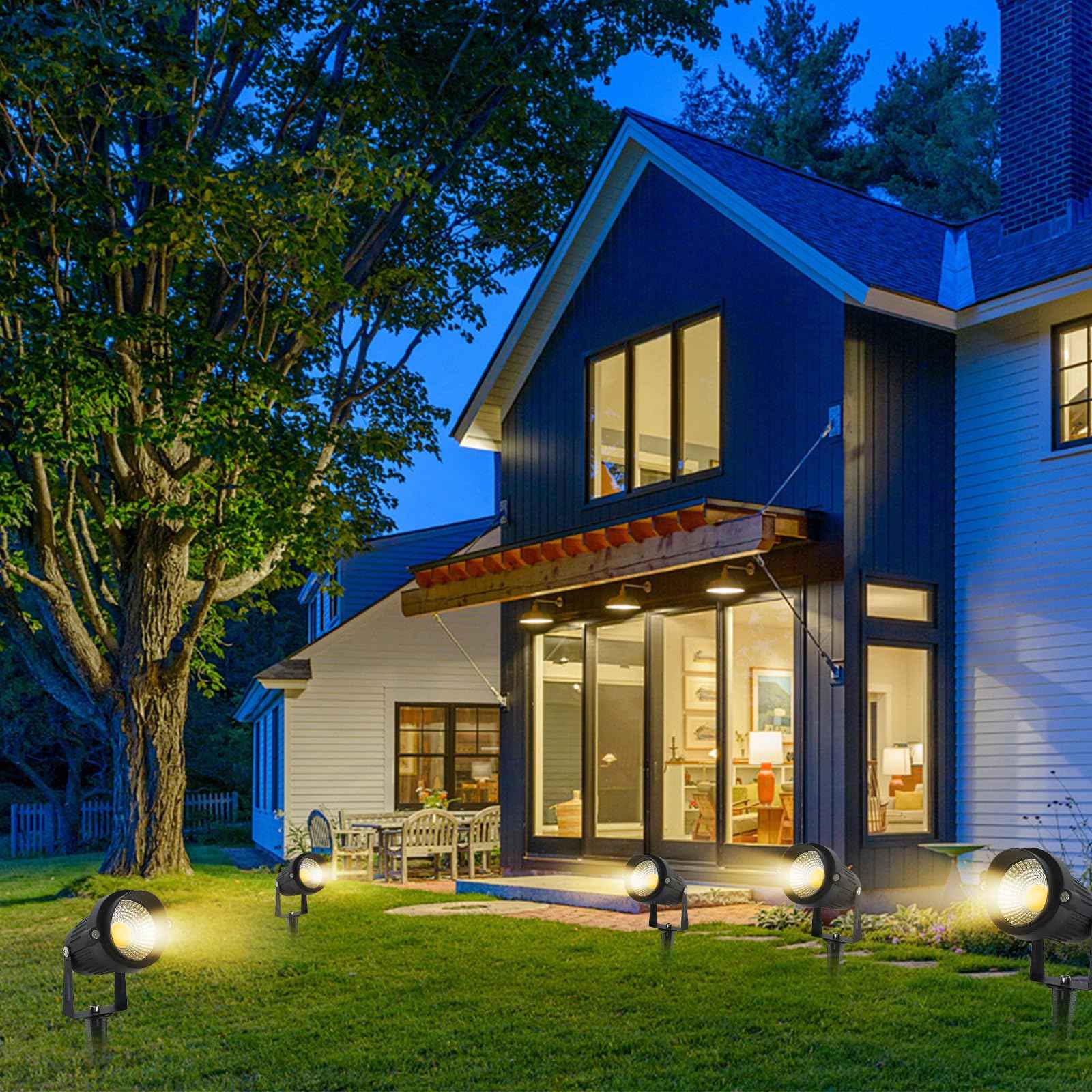 Lorrtta Landscape Lighting, 5W Spotlight Outdoor, 3000K Warm White LED Outdoor Spot Lights for Yard, IP65 Waterproof Outdoor Lighting, Garden Lights for Outside with Aluminum Case, 2 Pack