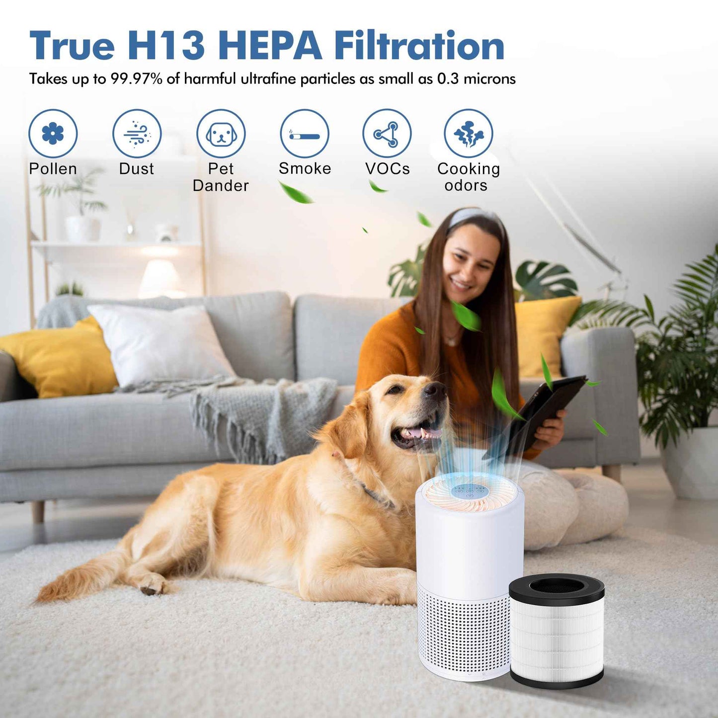 PU-P05/AC201B Replacement Filter Compatible with FULMINARE PU-P05 and Purivortex AC201B Air Purifiers, H13 True HEPA Air Filter for Home Pets Dander Dust Smoke Pollen 2pack