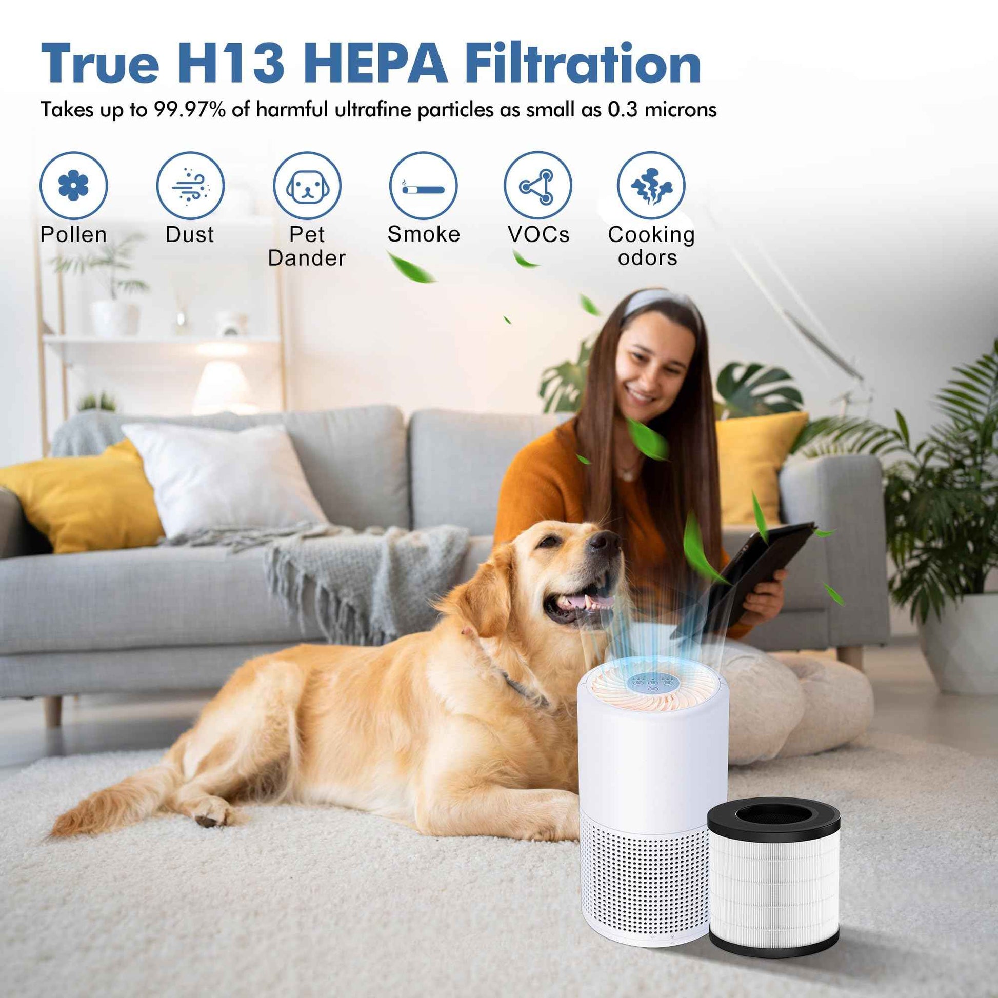 PU-P05/AC201B Replacement Filter Compatible with FULMINARE PU-P05 and Purivortex AC201B Air Purifiers, H13 True HEPA Air Filter for Home Pets Dander Dust Smoke Pollen 2pack