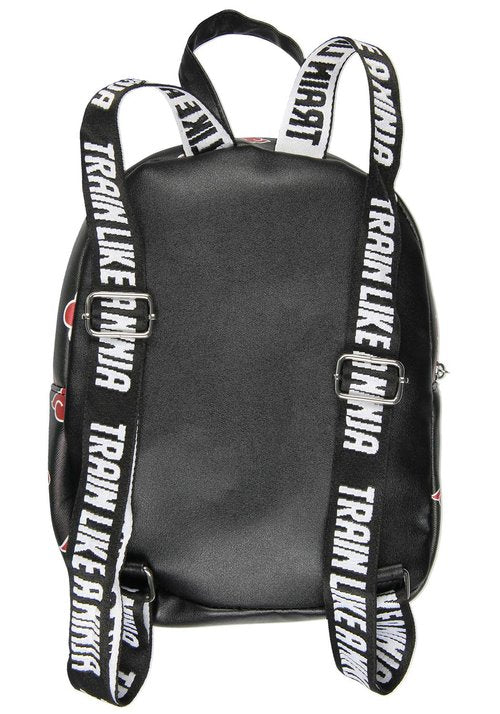 Bioworld Naruto Akatsuki Sasuke Red Cloud Anti Leaf Faux Saffiano Leather Mini Backpack Bag