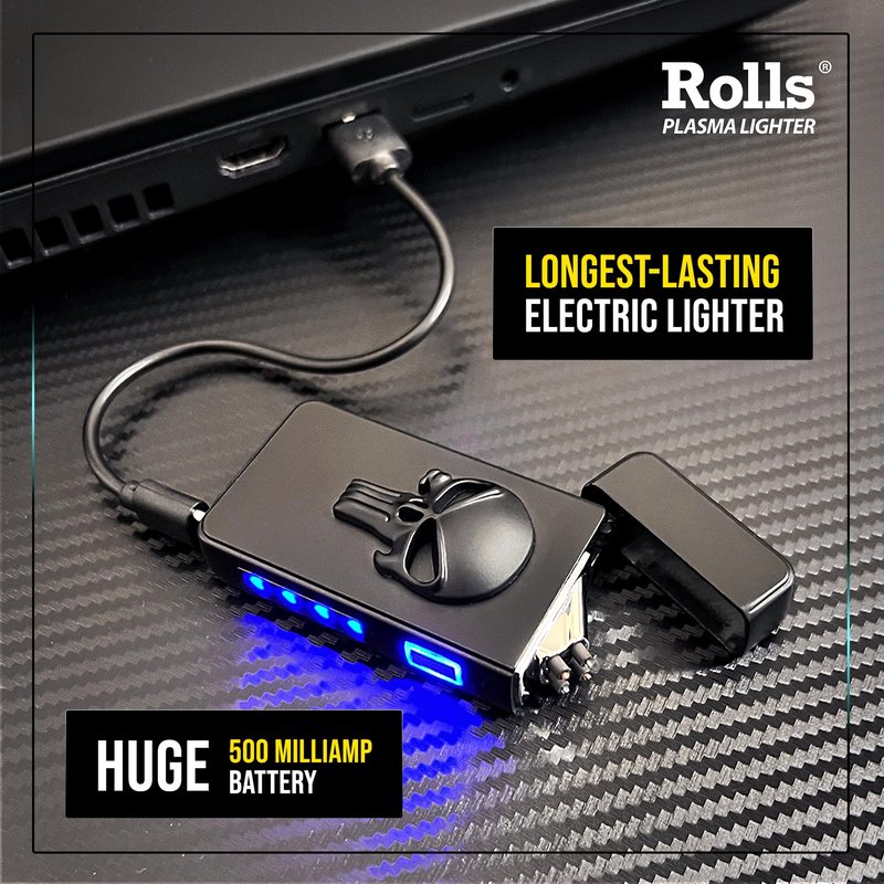 Rolls Electric Lighter - Stocking Stuffers - Gifts for Men - Cool Lighters - Electric Lighters Rechargeable - Mens Gifts - Skull Lighter - Birthday Gifts for Men - (Black Skull)