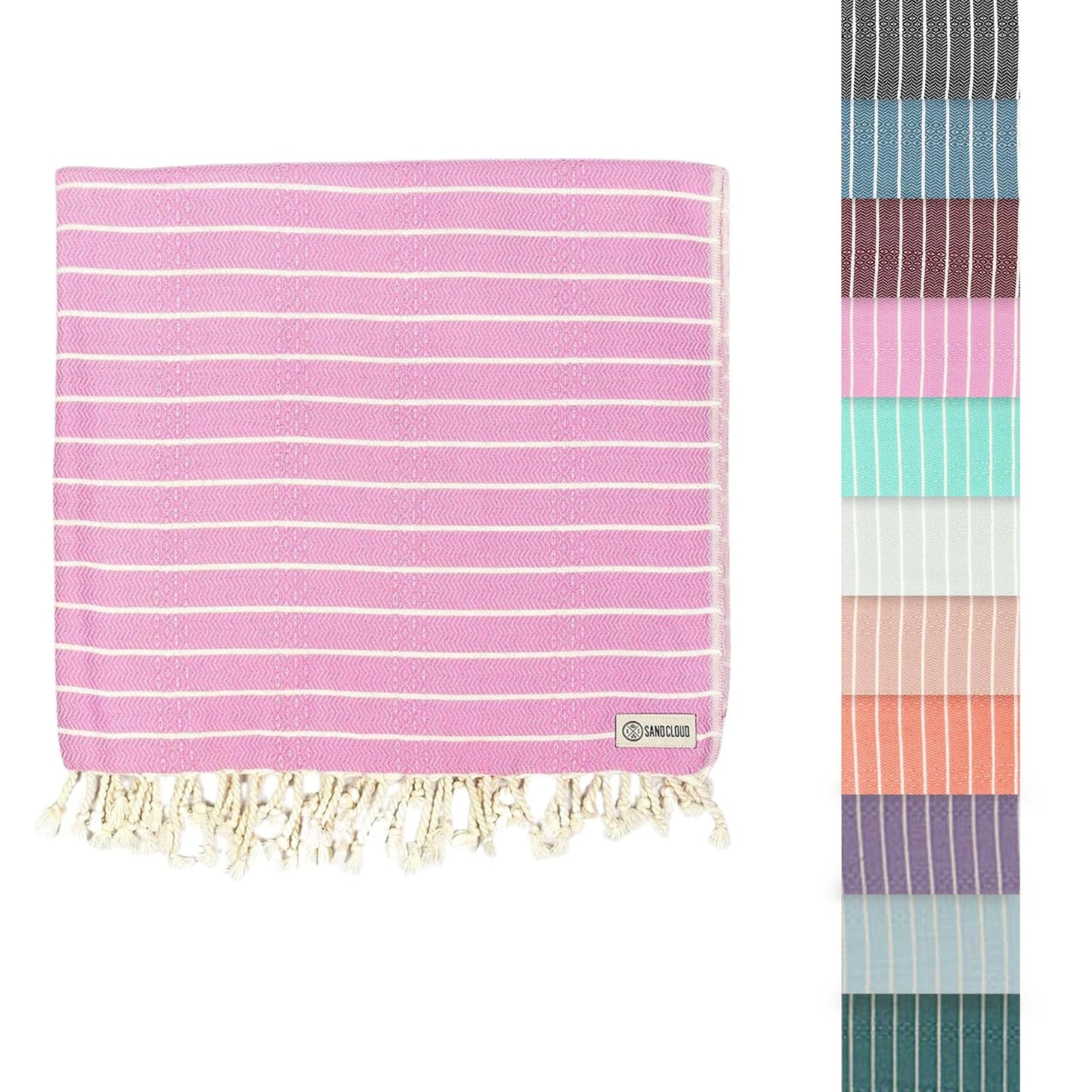 Sand Cloud Turkish Beach Towel - Sand Resistant - 100% Certified Organic Turkish Towel - Quick Dry Towel for Beach, Picnic, Blanket or Bath Towel - As Seen on Shark Tank - Gocek (Pink)