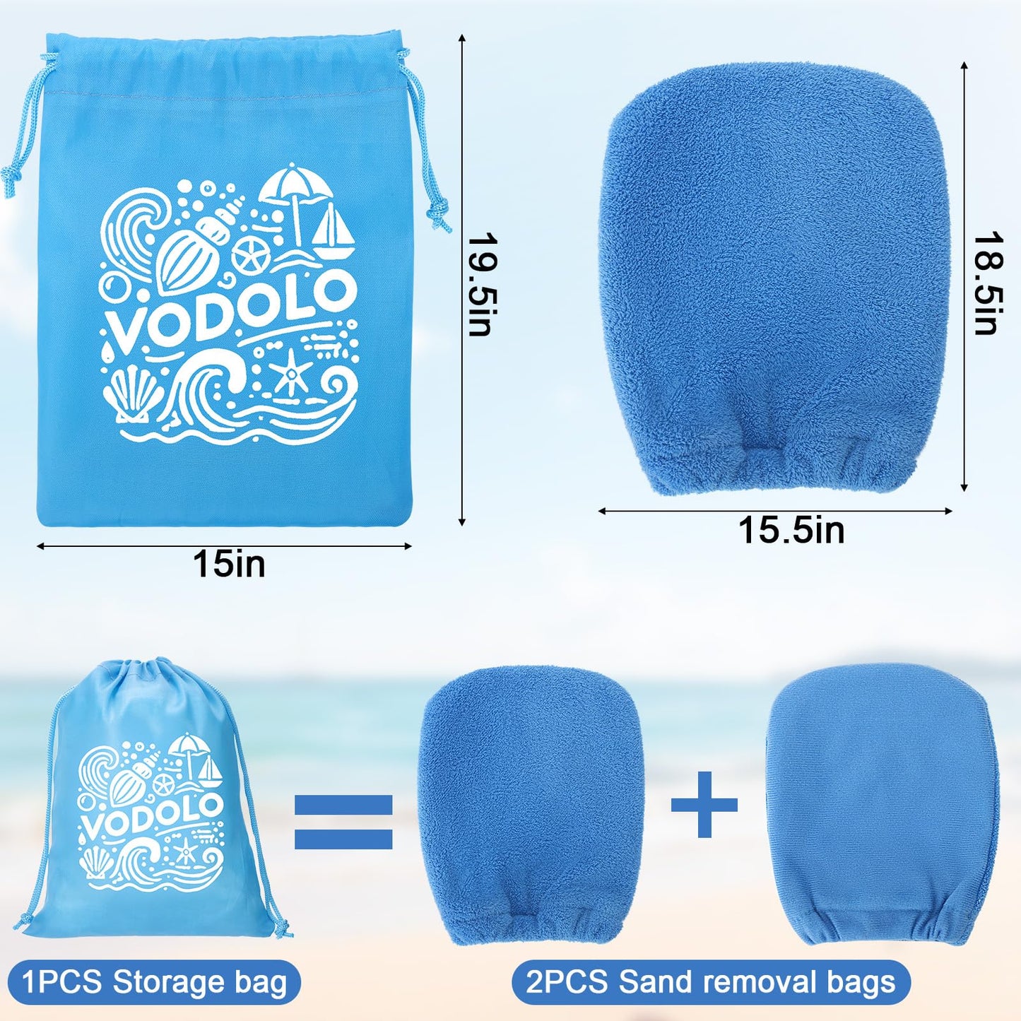 Vodolo 2 in 1 Sand Remover for Beach,2Pcs Sand Wipe Off Mitts for Beach,Beach Vacation Essentials for Kids Adults,Beach Day Accessories Must Haves for Women,Summer Family Beach Needs Items Necessities