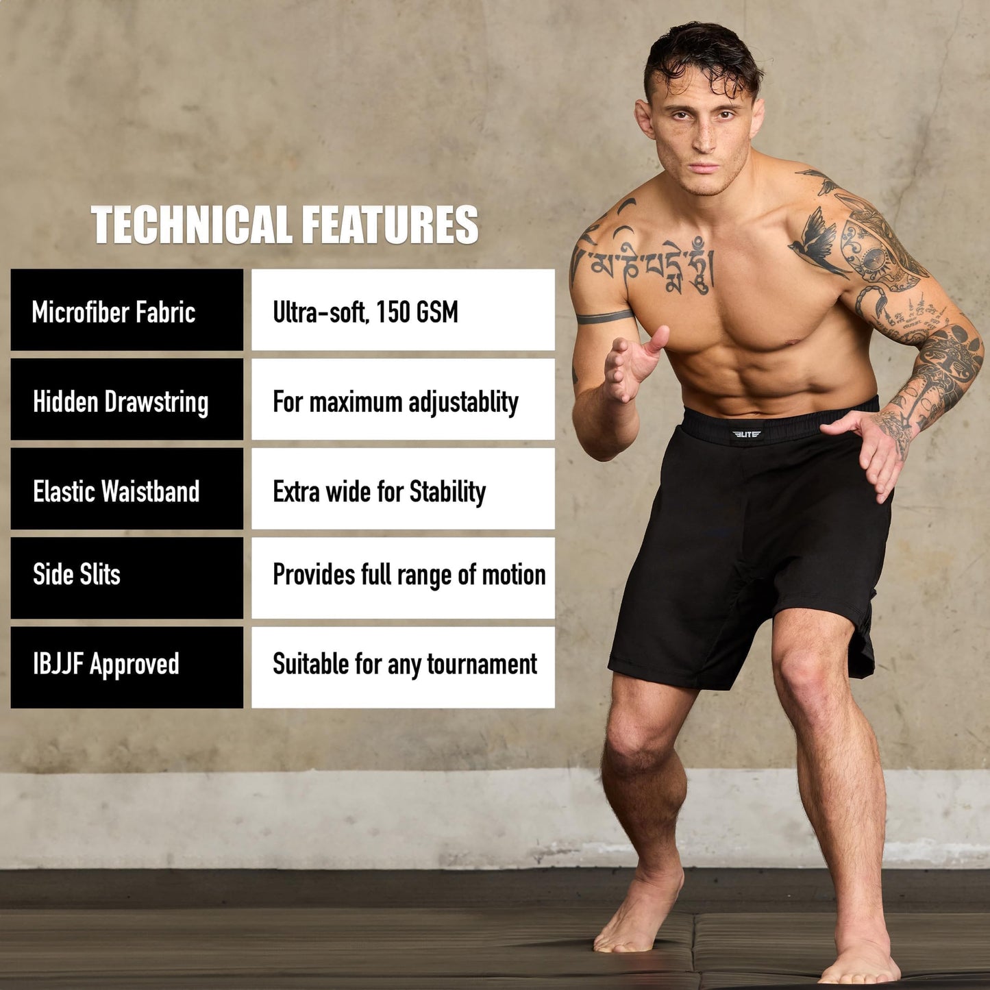 Elite Sports Men's New Item Jack Series Fight Shorts, Black, X-Large