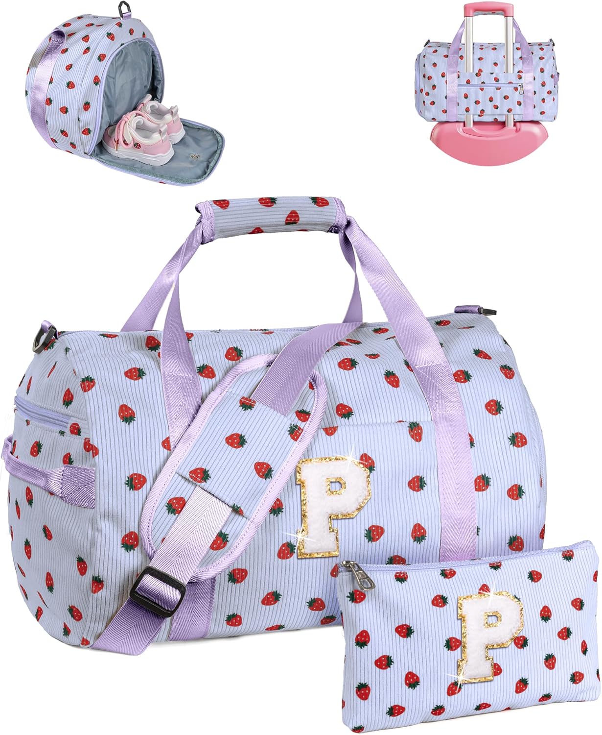 Skiennix Personalized Girls Gym Bag - Stylish Overnight Duffle with Shoe Compartment & Makeup Bag | Letter P
