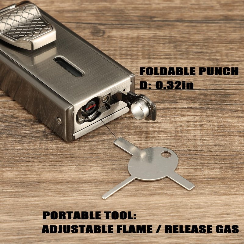 Bbsisgo All in One Torch Lighter, Jet Flame Butane Lighter Built-in Cutter, Punch, Holder Function, Refillable and Adjustable Windproof Lighter. Black(Sold Without Gas)
