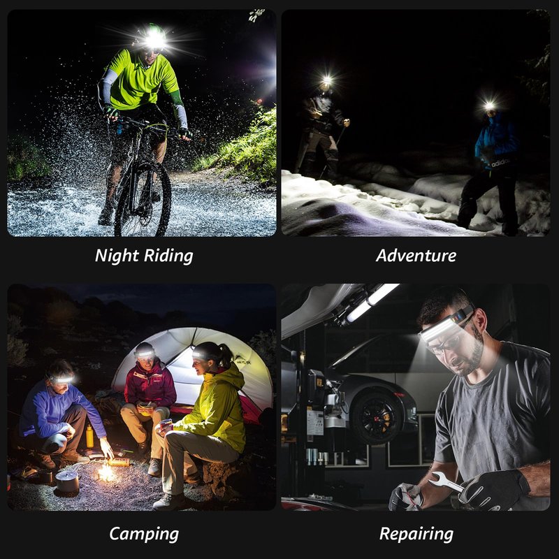 Sogdeco (3-Pack) Headlamp Rechargeable, 230° COB Wide Beam Head Lamp Headband, 5 Modes Headlight Led Head Band, Head Lights for Forehead, Waterproof Headlamps for Adults Running Hard Hat