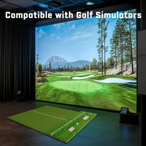 KQUIXOTIC Dual-Turf 5x4ft Golf Hitting Mat, Built-in Ball Tray, Alignment Aid, Golf Mat Practice Outdoor & Indoor, Driving Chipping Putting in Backyard Garage Basement, Gift for Men Dad Golfer