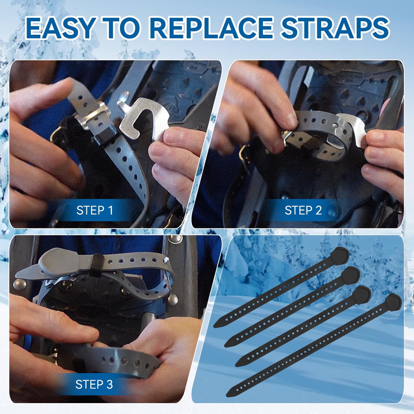 Snowshoe Straps for MSR Snowshoe Bindings Replacement Straps, Includes 3x12 and 1x18 Straps, Compatible with MSR Denali Evo Ascent Snowshoes & PosiLock Bindings, Black