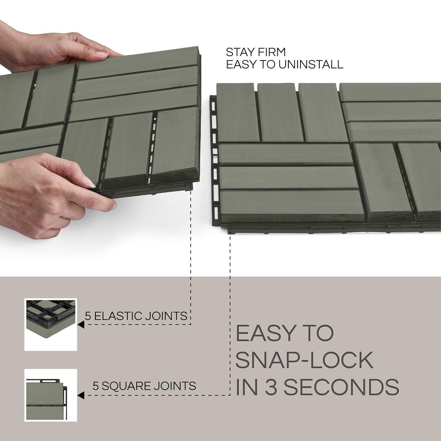 Outdoor Waterproof Acacia Wood Deck Tiles - 10 Pcs Patio Flooring for All Weather Use