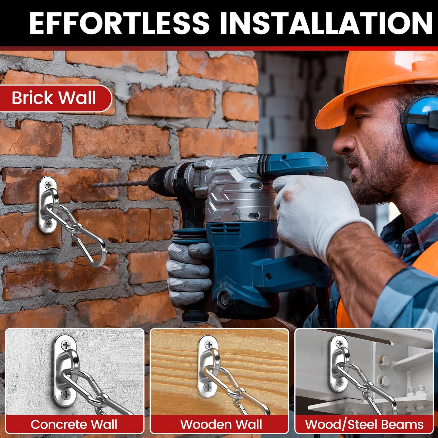 sprookber 304 Stainless Steel Pad Eye Snap Hooks, M5 Heavy Duty Ceiling Hooks, 500 lb Capacity Hammock Swing Hanging kit, Plant Hangers, Marine Hardware Staple Hook Loop with Screws, Set of 8