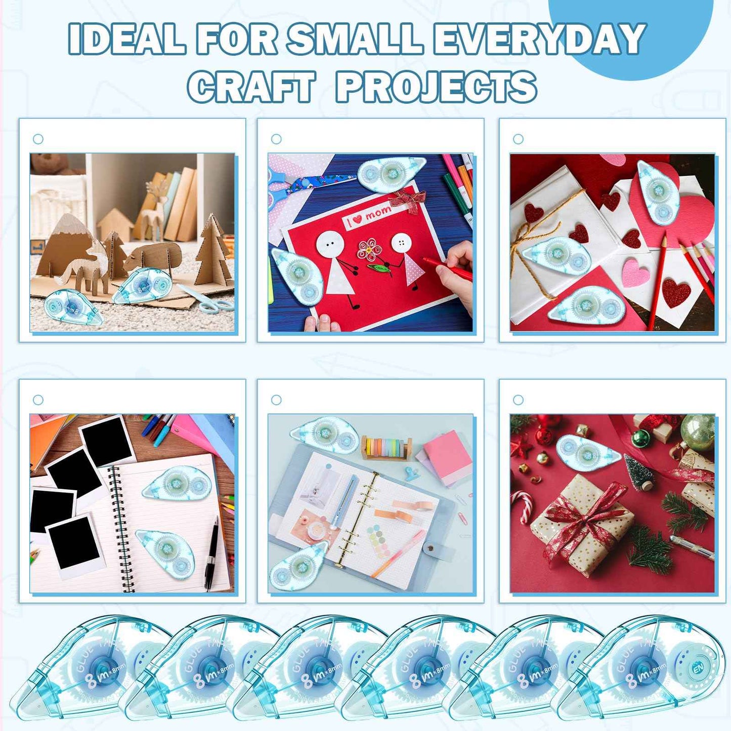 AmazingSpark 50 Pack Double Sided Tape Bulk, Glue Tape Roller 0.3 Inch × 26.25 ft Adhesive Dot Roller Applicators for Journaling Scrapbook Supplies Crafts Gift Wrapping(Bule)