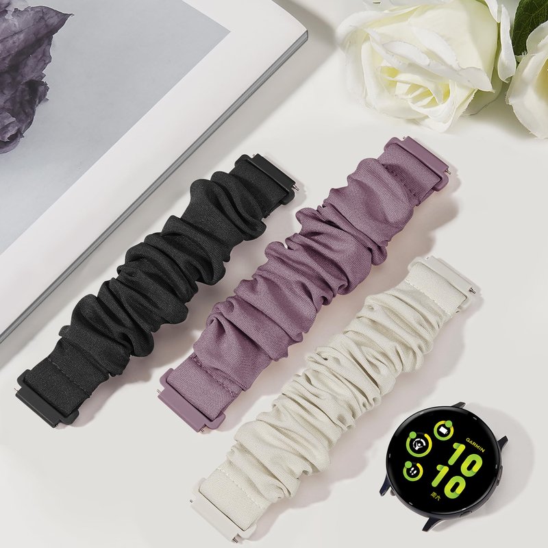 Stretchy Scrunchie Bands Compatible with Garmin Vivoactive 5/6, 20mm Nylon Sport Elastic Band for Venu/Sq/Sq 2/2 Plus/Vivoactive 3/Forerunner 165/55/245 Music for Women Men（3 Pack ）