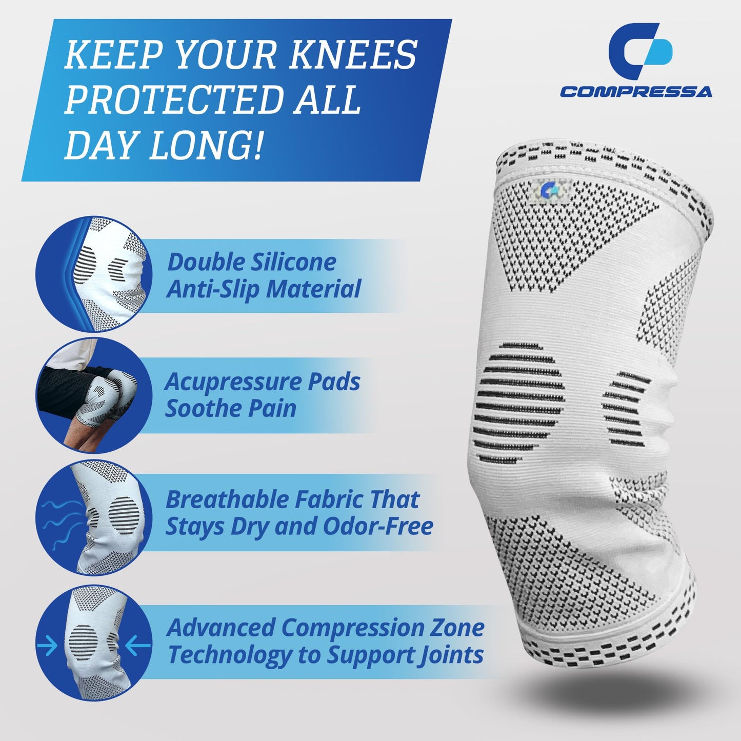 Compressa Knee Sleeve for Women & Men (Regular) - Non-Slip Compression Support for Joint Pain, Muscle Recovery, Arthritis, and Injury Relief
