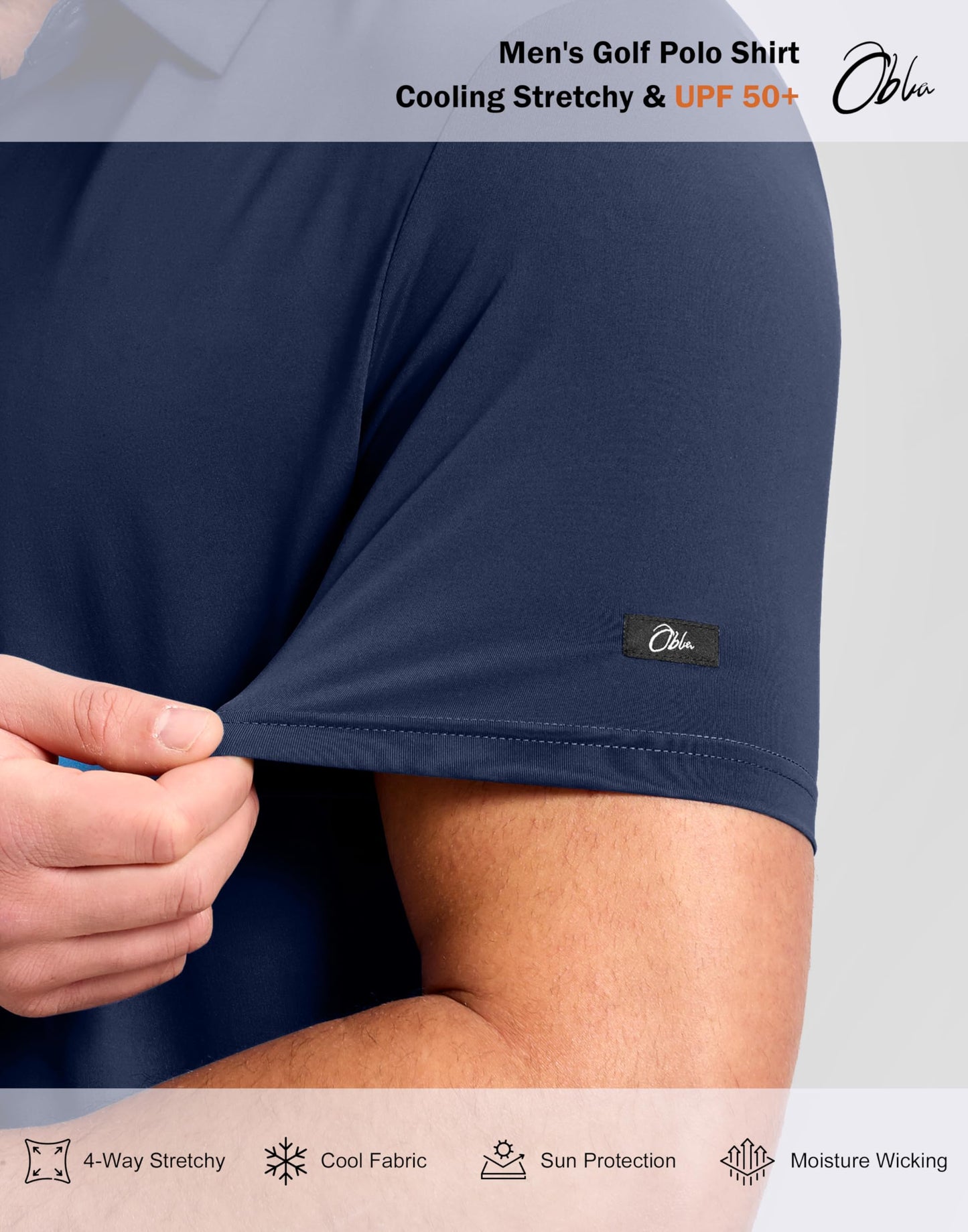 Obla Mens Golf Shirt Short Sleeve Dry Fit Moisture Wicking Performance Athletic Casual Work Collared Polo Shirts for Men (Navy_XL)