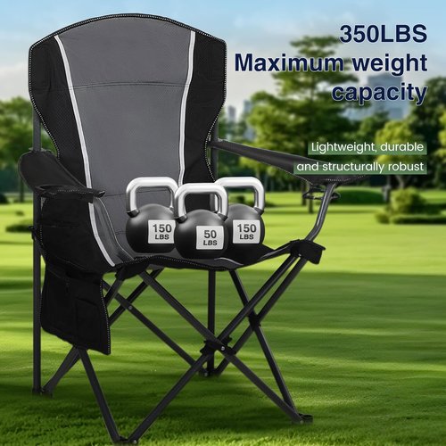 High Point Sports Oversized Camping Chair - Heavy Duty Portable Lawn Chair with Cup Holder, 350 LBS Support | 2 Pack, Gray-Black