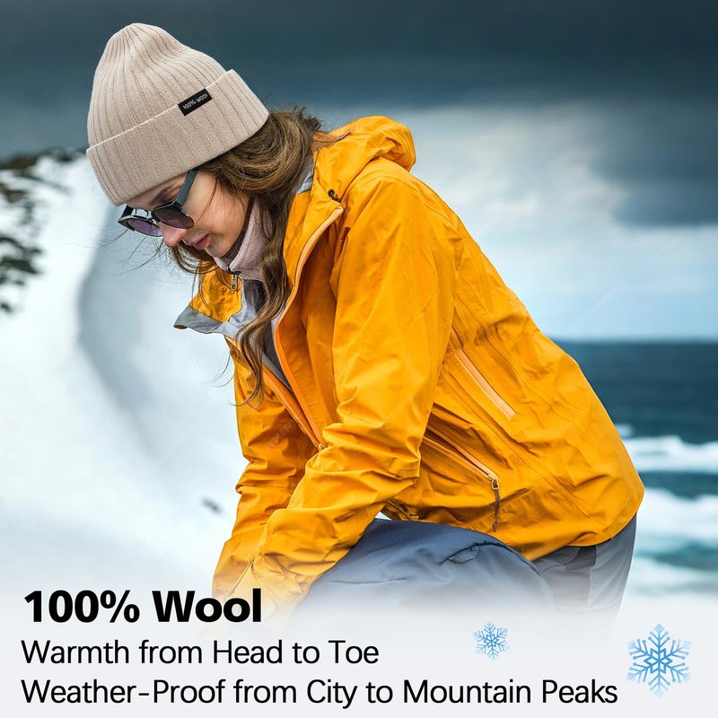 Ababalaya 100% Wool Beanie for Men Women Windproof Double Layer Super Cozy Knitted Cuffed Beanies Unisex Warm Winter Hat for Large Head/Big Head Hats, Oatmeal