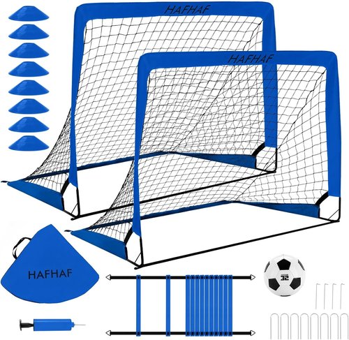 HAFHAF Portable Soccer Goals - 4x3 ft Pop-Up Net Set with Ball, Ladder & Cones for Kids' Outdoor Fun