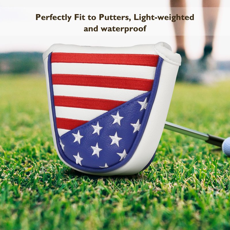 USA Stars and Stripes 2 Ball Golf Mallet Putter Covers for Odyssey Scotty Cameron Magnetic Golf Club Headcovers Durable Soft Embroidered Head Covers for Heel-Shaft Putter